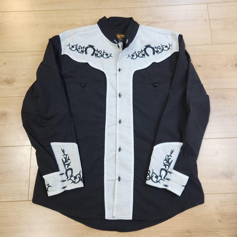 El General Shirt Mens XL Black White Colorblock Embroidered Western Button Up